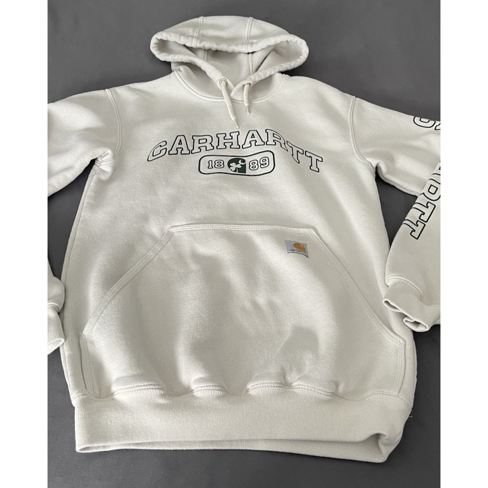 Carhartt Hoodie Womens Size XS Ivory Loose Fit Shamrock Irish Hooded Sweater - Picture 3 of 10